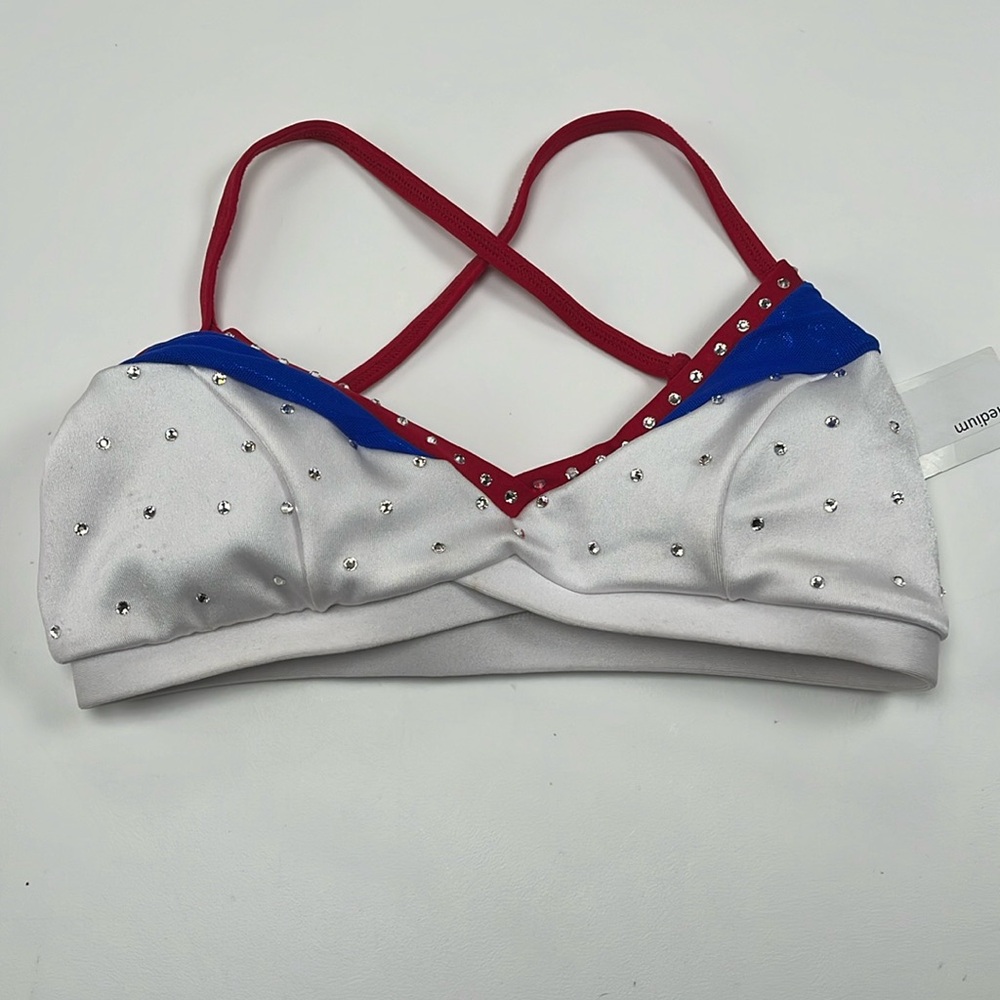 Rhinestone Sparkle Red White Blue Sports Bra NWT